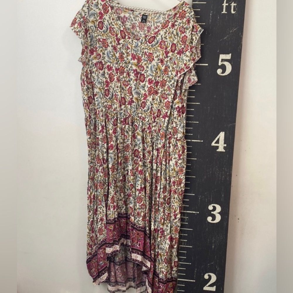 SHEIN Curve Dress 4XL Plus Boho Floral High Low V-Neck Ruffle Flutter Sleeve